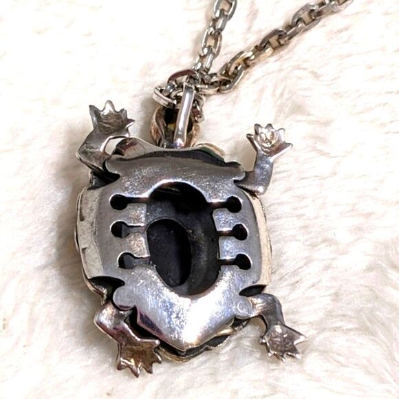 Vintage Sterling Silver, Onyx and Marcasite Turtle Pendant/Necklace - Picture 2 of 16